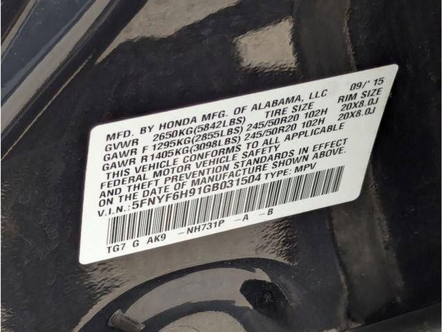 2016 Honda PILOT AWD 4DR TOURING W/RES& NA
