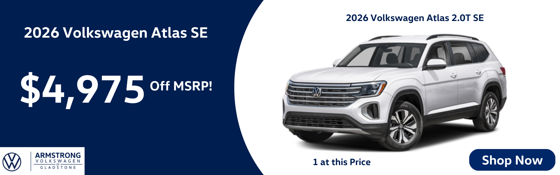 2026 Volkswagen Atlas SE $4975 Off MSRP