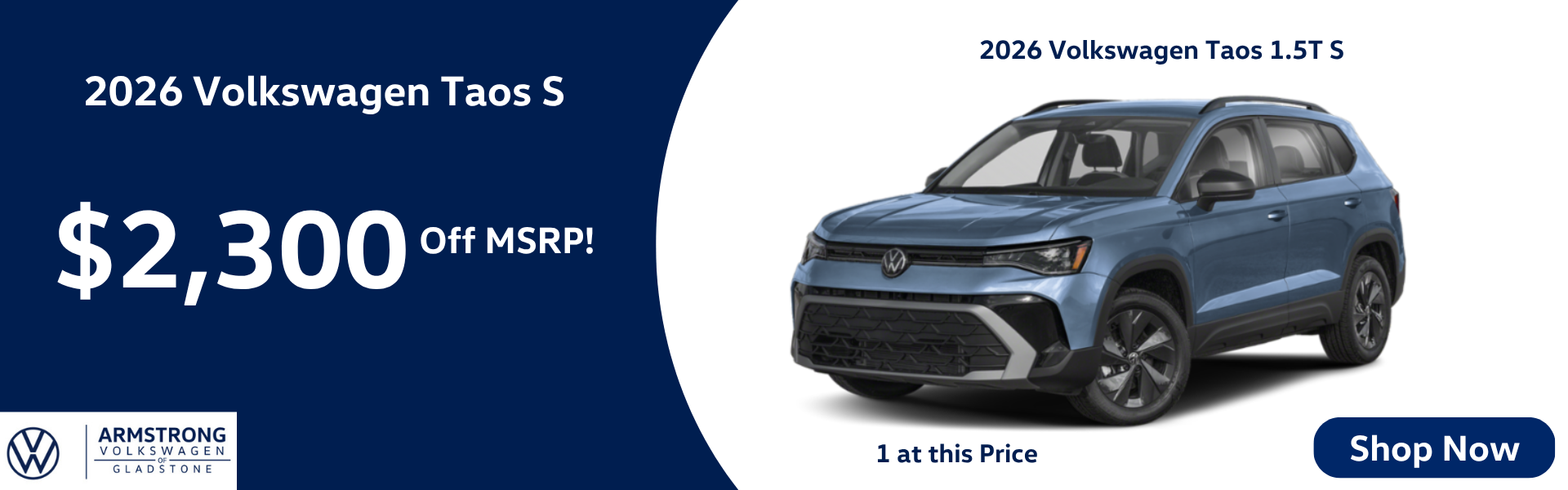 2026 Volkswagen Taos S $2300 Off MSRP