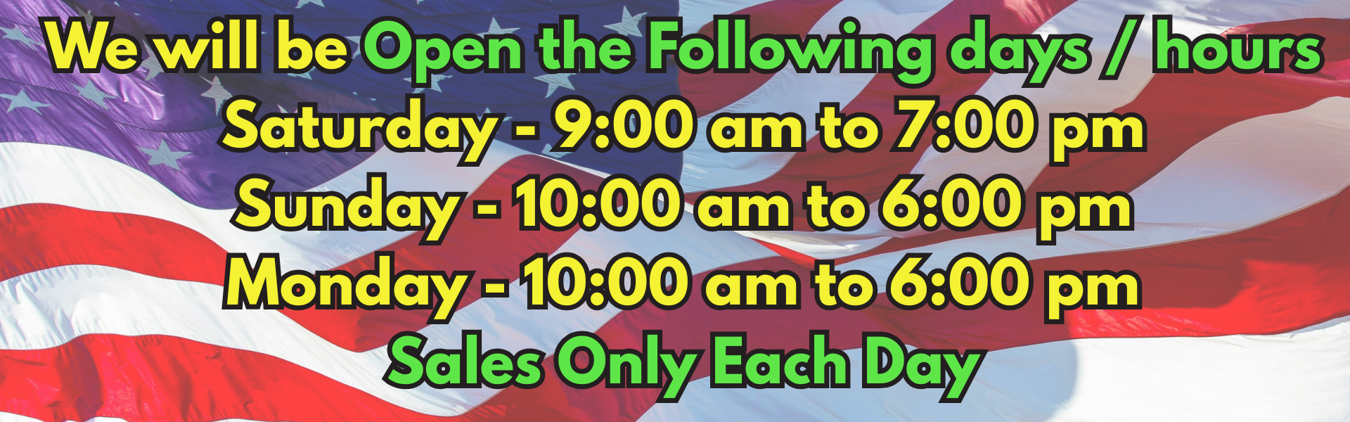 Memorial day hours banner May 2026